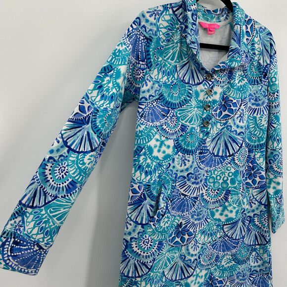 LILLY PULITZER Captain Popover Turquoise Blue Long Sleeve Mini Dress Size Medium - Picture 7 of 9